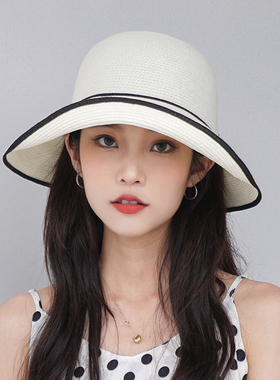赫本风遮阳草帽夏季透气可折叠女