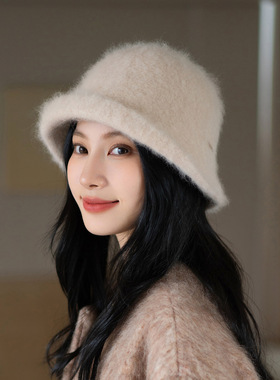 疯帽子甜美兔毛翘边渔夫帽