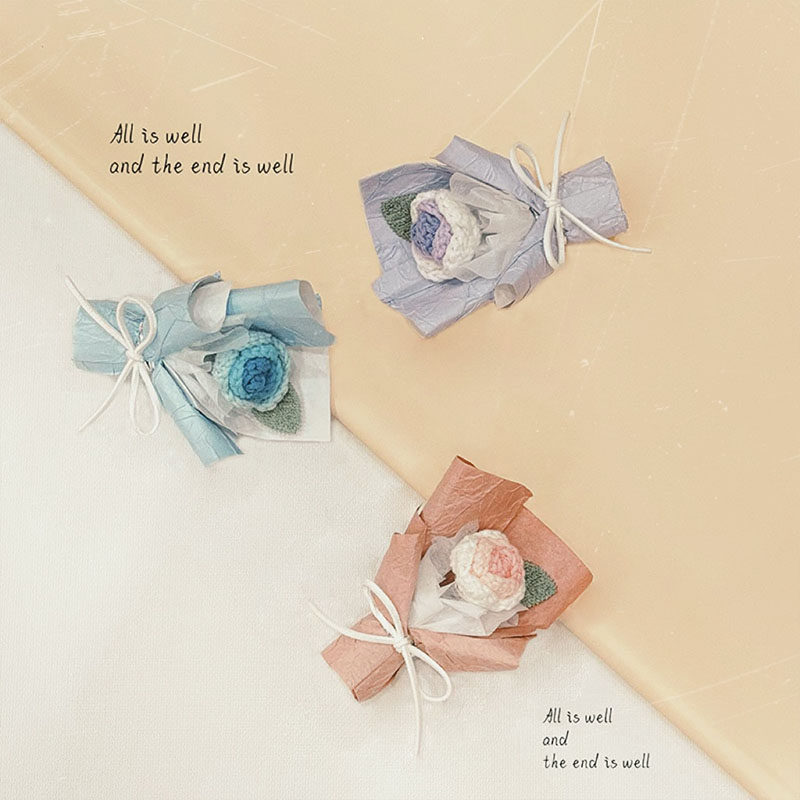 迷你小花束口袋花玫瑰毛线花见面实用生日礼物女生伴手礼装饰搭配