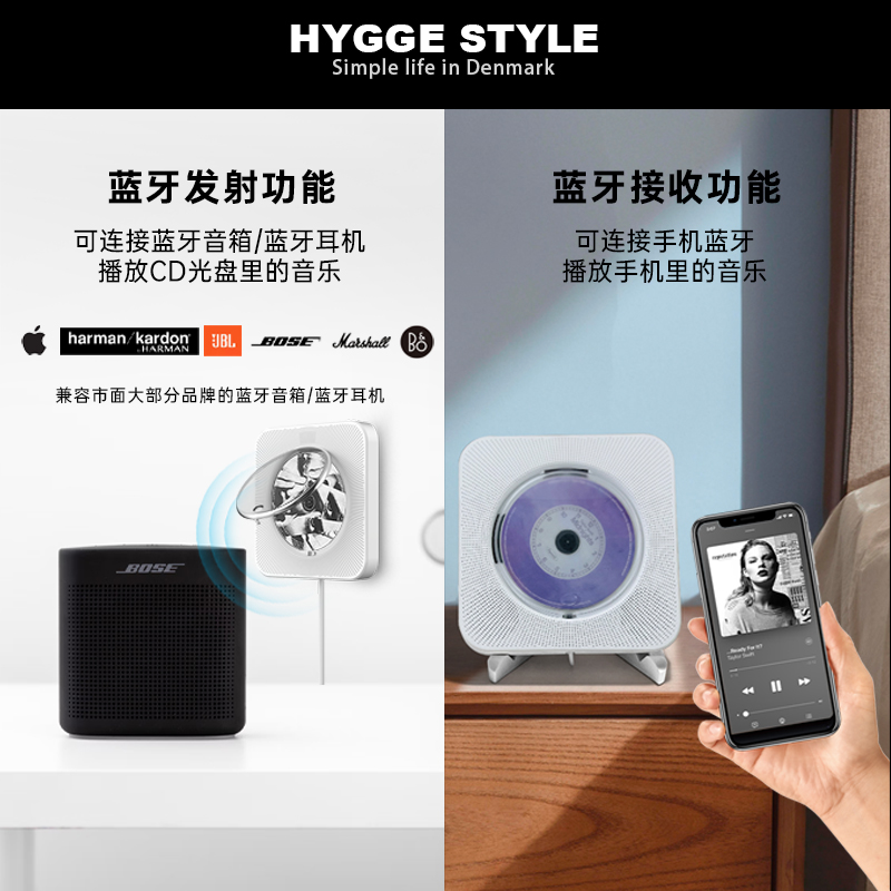 HYGGE第三代壁挂式cd播放机双向蓝牙音箱生日礼物复古专辑播放INS - 图1