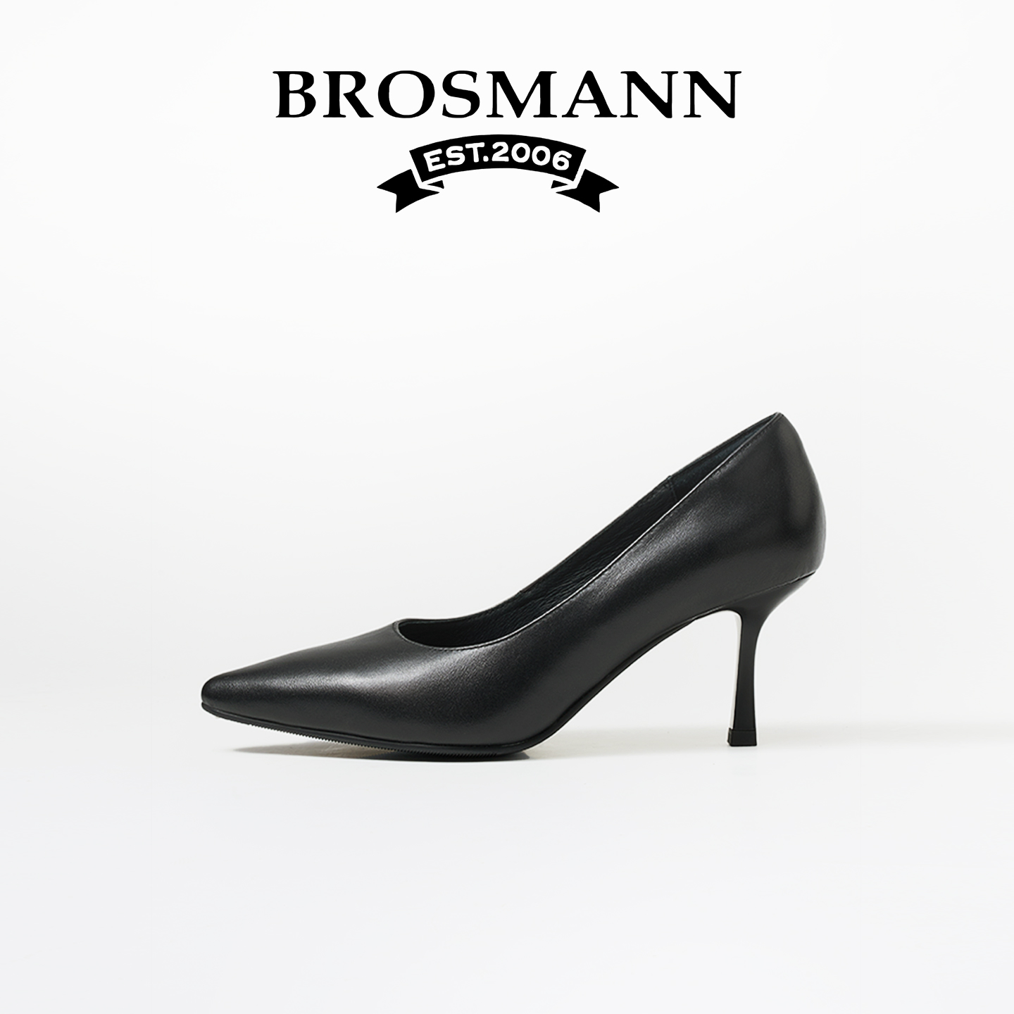 宝舒曼真皮粗跟舒适单鞋女新款牛皮尖头皮鞋职业浅口真皮高跟女鞋 - 图1