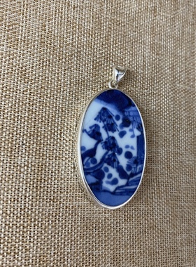 古瓷首饰 青花瓷吊坠 老瓷片挂件 925银 手工饰品 简约百搭 流行