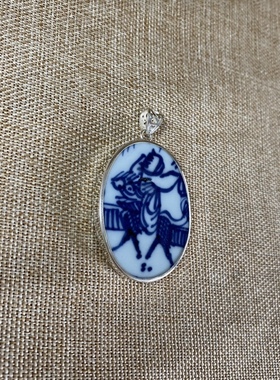 古瓷首饰 青花瓷吊坠 老瓷片挂件 925银 手工包边 简约百搭 流行