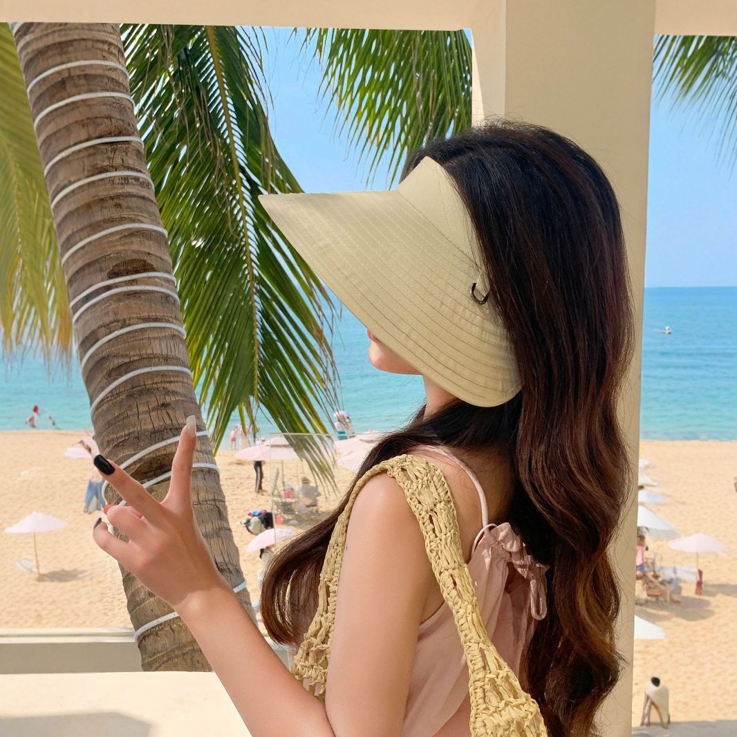 香港潮牌发箍款纯色螺纹织带大帽檐空顶帽2025新款防晒帽显脸小女,淘宝优惠券,粉丝福利购,淘宝优惠卷