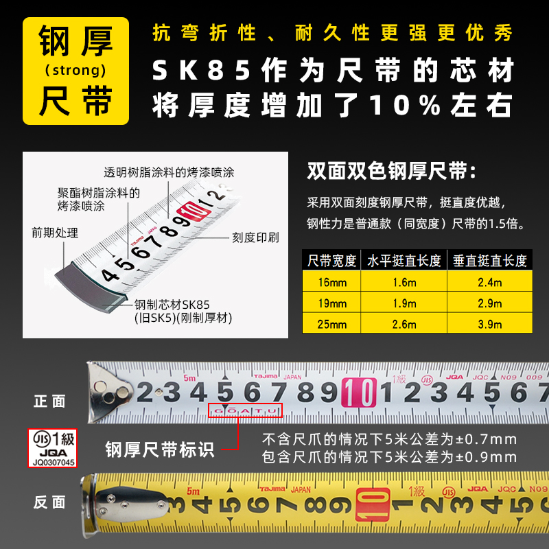 日本tajima田岛卷尺5米3.5米自动锁定设计师专用盒尺高精度钢卷尺 - 图0