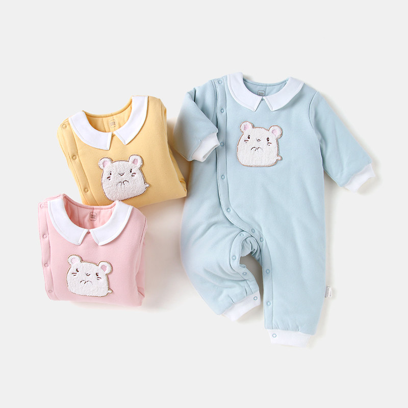 婴儿夹棉连体衣纯棉秋冬季 爱笔笔母婴连身衣/爬服/哈衣