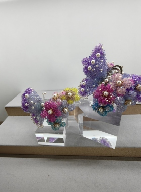 《繁花蝶影》微丝密镶3D繁花蝴蝶发夹重工花朵抓夹后脑勺盘发轻奢