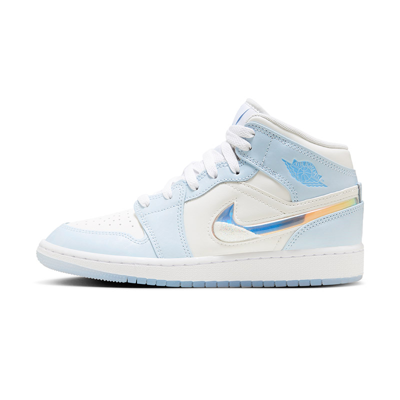 Air Jordan 1 Mid AJ1白蓝冰雪奇缘 GS中帮复古篮球鞋FQ9117-400-图3