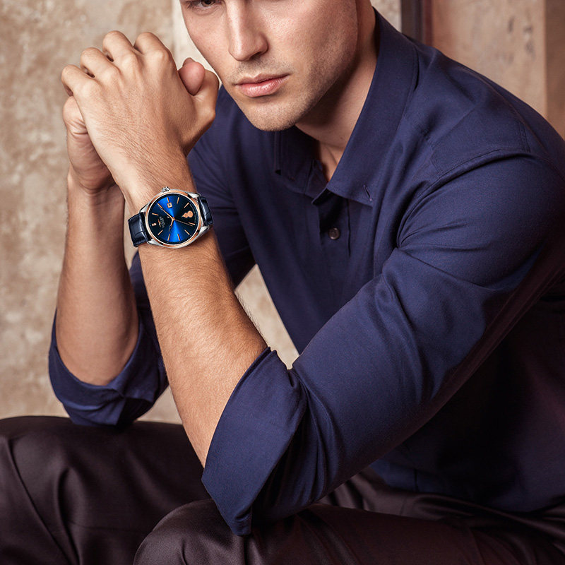 古尊18k真皮带腕表女手表男机械表 信艺晨手表国产腕表