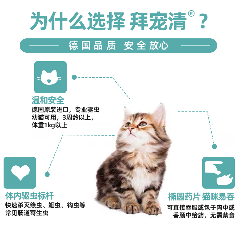 拜耳拜宠清猫咪体内外一体成驱虫药 德国拜耳出品国际前3大厂安全猫咪驱虫 物择宠物用品专营店 淘优券
