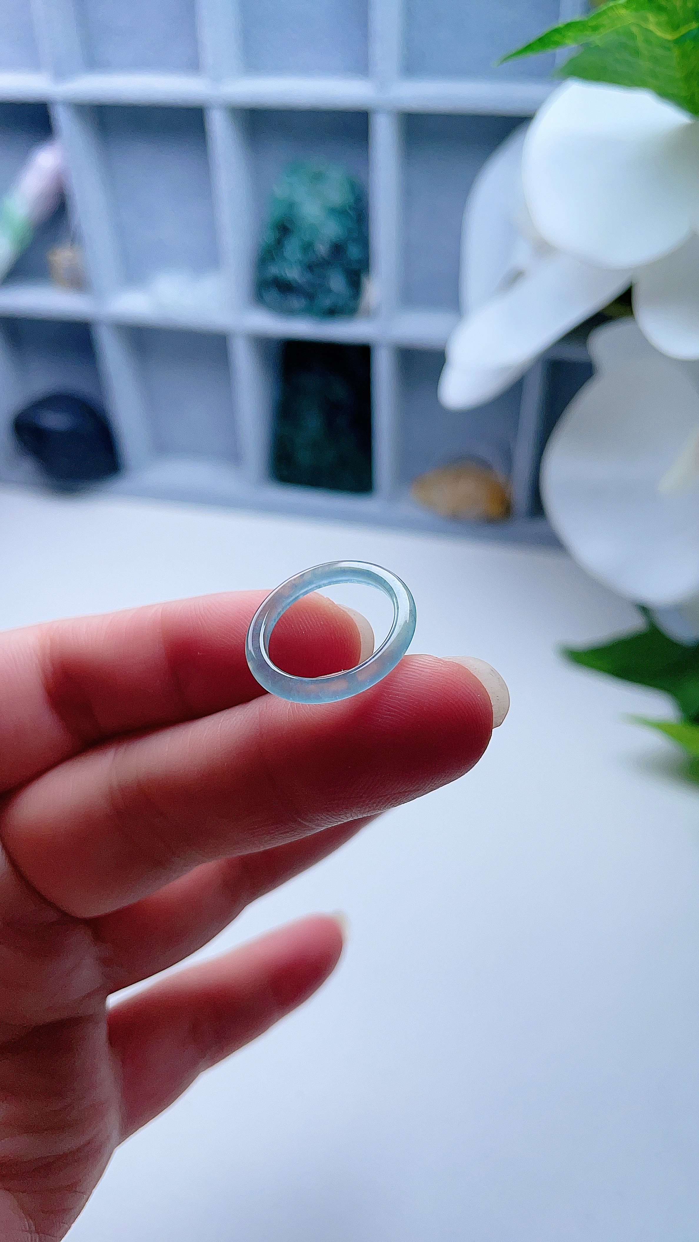 天然A货翡翠冰种晴水戒指15毫米老坑飘雪花棉意境窄边细指环8号 - 图2