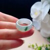 Natural jadeite wide edge ring milky white and light green fresh