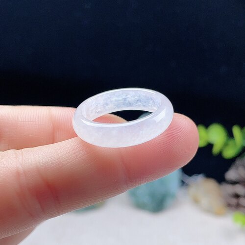 缅甸A货翡翠白戒指11_23#天然老坑白冰指环宽边厚装玉跑环幸运圈 - 图1