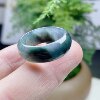 Natural A-grade old pit floating flower ice blue water jade tire ring clear green wide version round edge ring floating snowflake ring