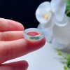 Natural jadeite square ring, milky white, yellowish green and sprinkled with gold
