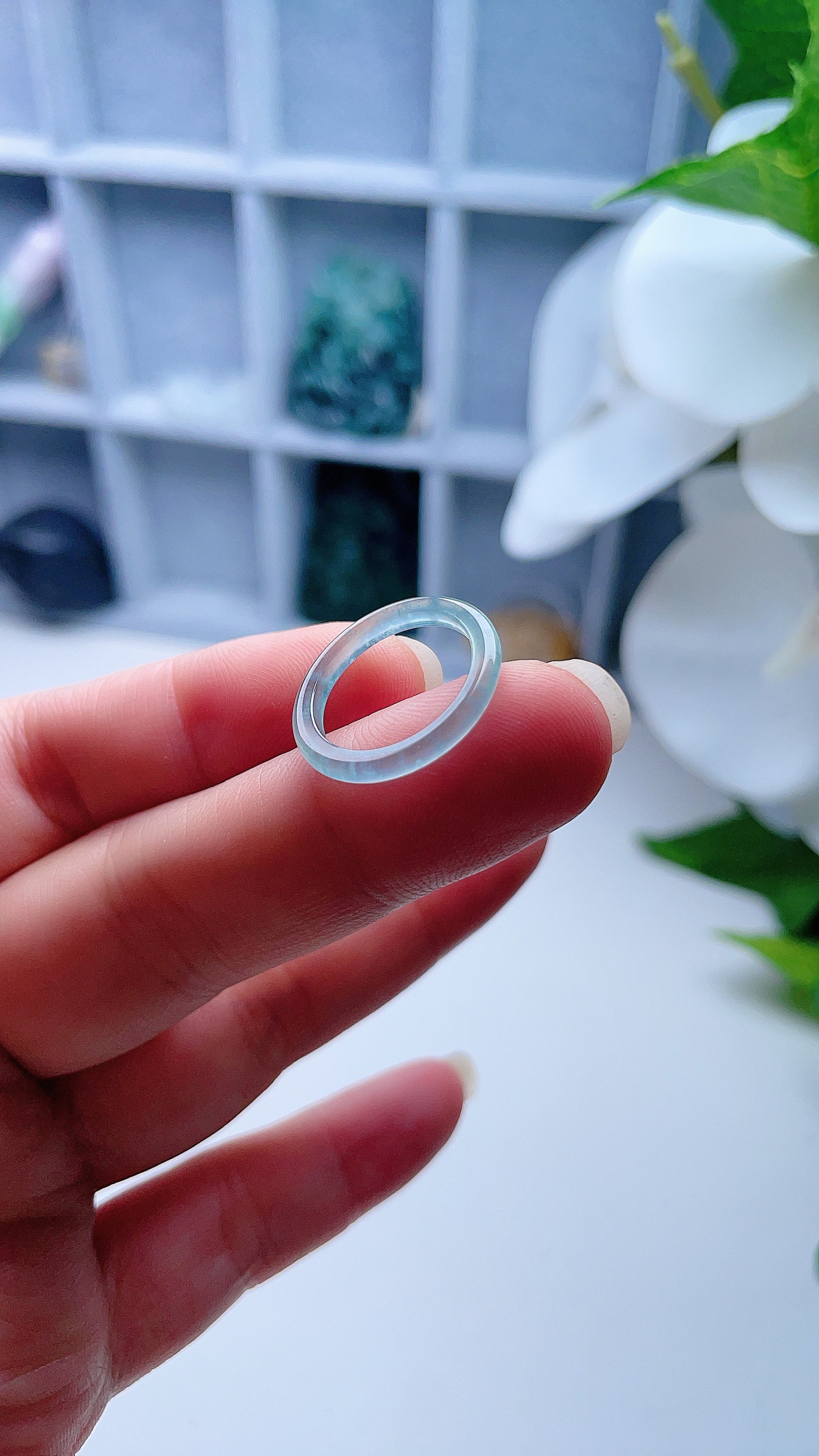 天然A货翡翠冰种晴水戒指15毫米老坑飘雪花棉意境窄边细指环8号 - 图3