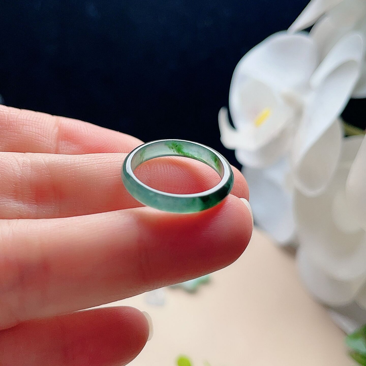 Natural jade ice ring blue green spicy green fresh