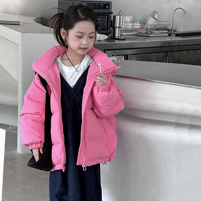 韩国新款儿童羽绒服泡泡格面包服女童男童宝宝短款加厚白鸭绒冬装