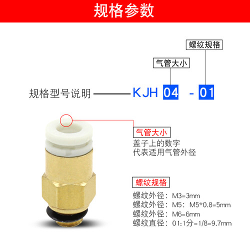 气动SMC型迷你螺纹直通快插KJH06/04/03-M3-M5-M6-01气管快速接头 - 图1
