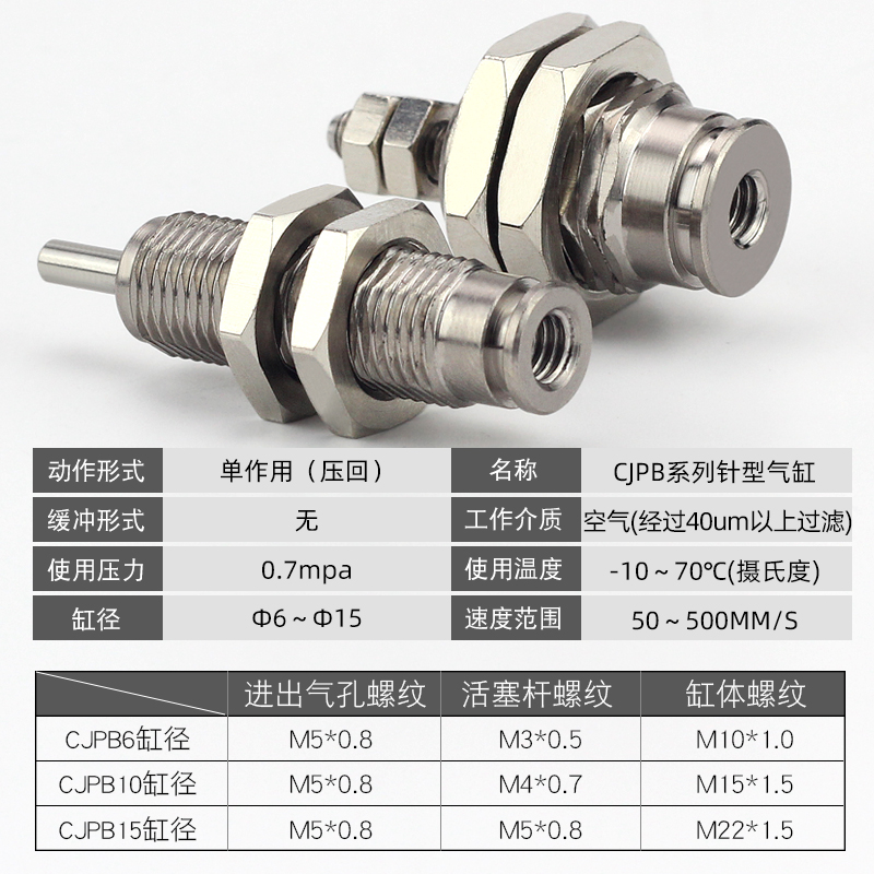 MPE针型外螺纹单作用迷你微形单动小气缸CJPB6X10X15-5*10X15X20B - 图2