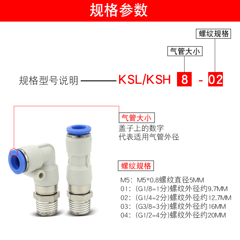 高速旋转螺纹直角弯头KSH/KSL6/8/10/12-01-02-04-03气管快速接头-图2