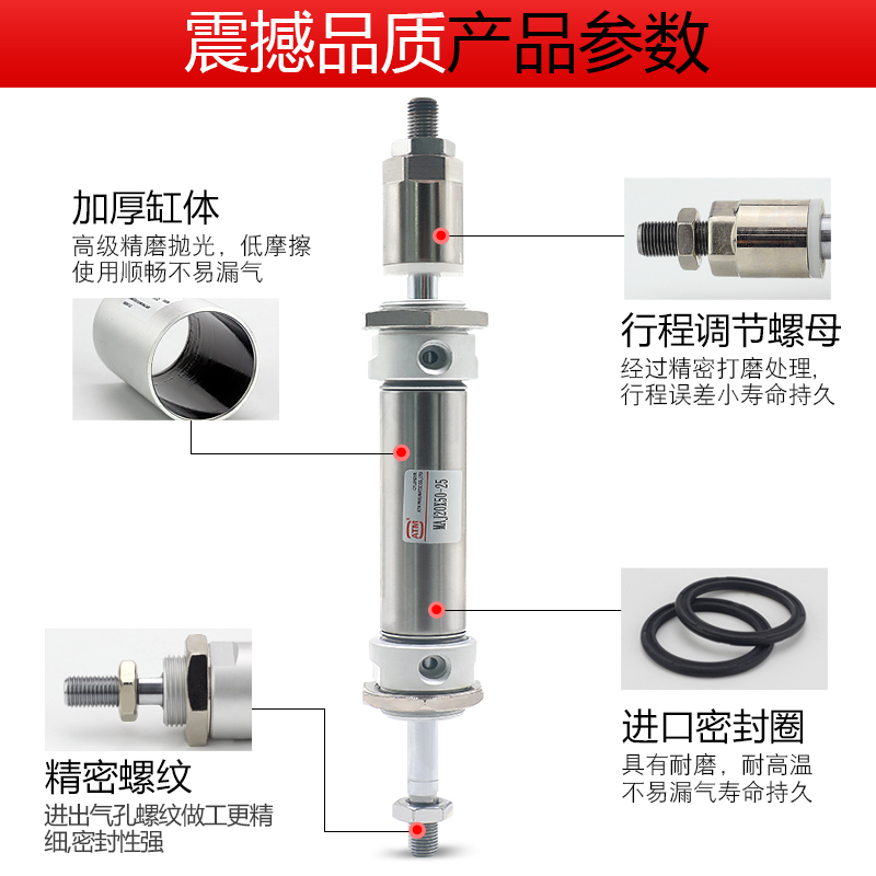 小型气动不锈钢行程可调迷你气缸MAJ16/20/25/32/40X10-25-50-75S-图2