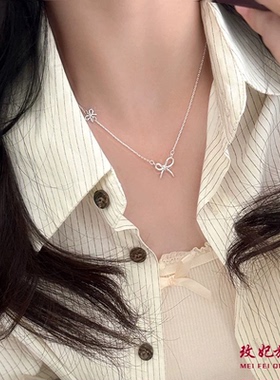 蝴蝶结纯银项链女小众简约气质