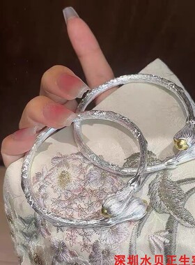 桃花郁金香纯银手镯女时尚轻奢