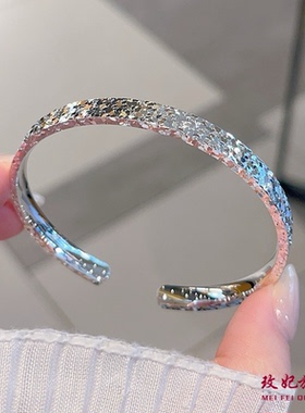 碎冰冰钱币纯银手镯女时尚轻奢