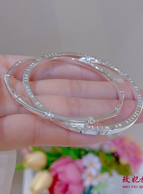 四叶草竹节纯银手镯女个性时尚