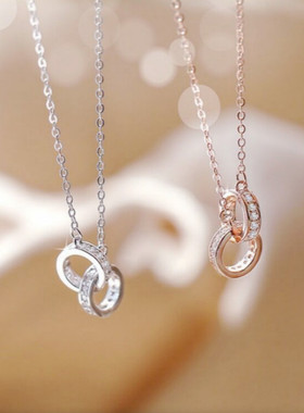 正生纯银香港双环时尚简约项链