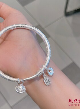 吉言小胖福纯银手镯女简约百搭