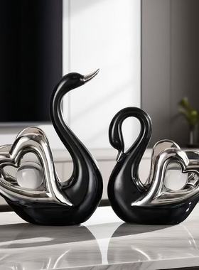 天鹅陶瓷摆件电视柜酒柜带转运珠