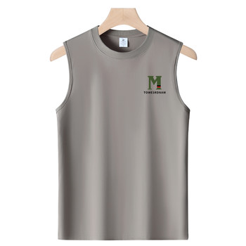 Summer pure cotton breathable sweat-absorbent vest men's shoulder-length sleeveless T-shirt students loose sports basketball shirt-Little M