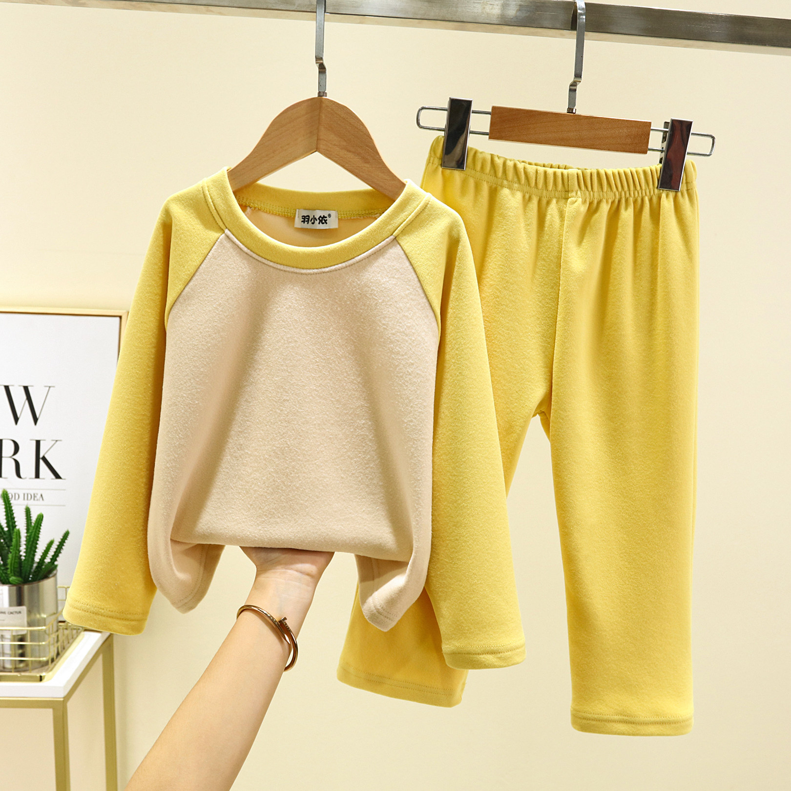 儿童德绒家居服冬加绒保暖宝宝宽松睡衣厚款男女外穿拼色休闲套装,淘宝优惠券,粉丝福利购,淘宝优惠卷