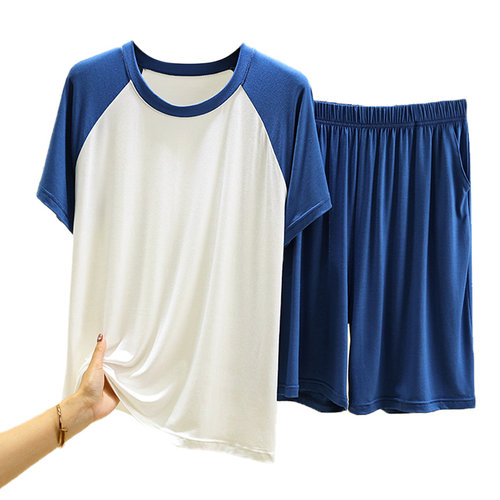 男士莫代尔插肩睡衣睡裤套装夏大码宽松薄款休闲外穿家居服两件套 - 图3