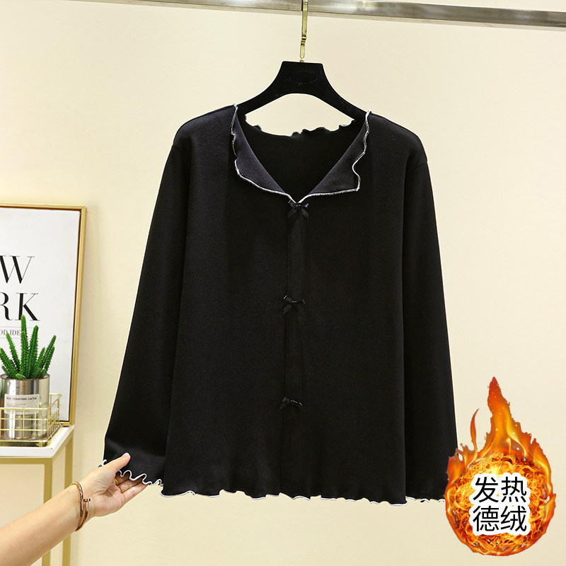 德绒翻领蝴蝶结上衣女冬季加厚保暖睡衣上装居家大码加绒长袖T恤,淘宝优惠券,粉丝福利购,淘宝优惠卷