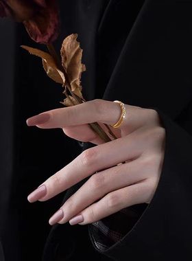 韩版网红同款ins潮s镀黄金色开口可调节珍珠戒指女简约百搭冷淡风