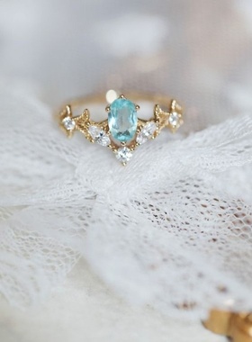 《夏弥尔之冠》超超美稀少纯美湖水蓝绿色磷灰石轻奢百搭同款戒指