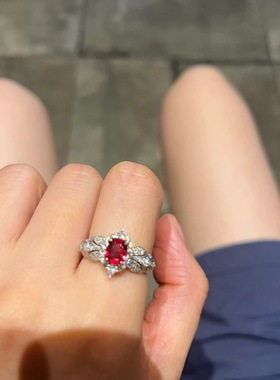 「波多黎各」法式宫廷高级感复古设计小众闪耀显白红宝石开口戒指