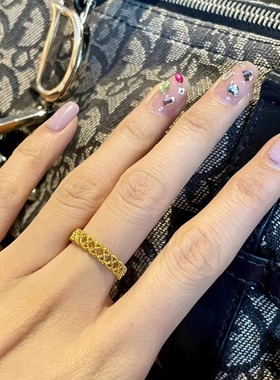 小红书同款金色镂空戒指时尚潮流小众设计素圈轻奢风百搭指环