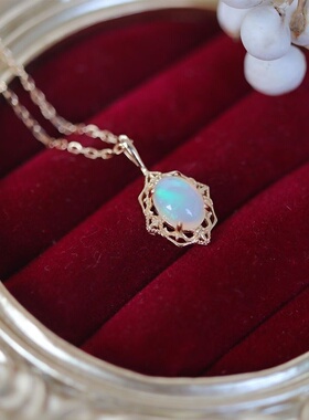 蛋面欧泊蕾丝花边吊坠复古宫廷风项链女ins奢华高档清冷系项链