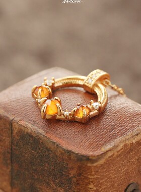 《幻日》欧式浪漫夕阳浅橙色石榴石项链复古简约颈链高级感锁骨链