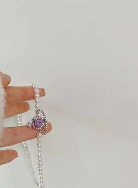 超仙梦幻紫色土星珍珠法式项链女