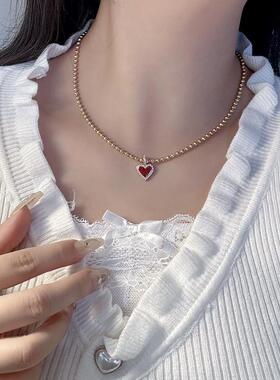 显白新年红色爱心项链秋冬锁骨链