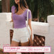 ITSNIKAR retro slit ສີຂາວ denim ສັ້ນ