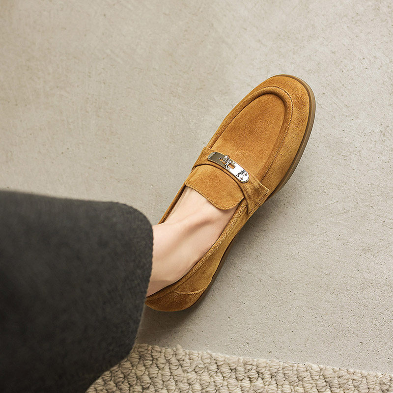 头层胎牛绒~里外全皮一脚蹬乐福鞋休闲单鞋平底鞋女鞋百搭舒适,淘宝优惠券,粉丝福利购,淘宝优惠卷