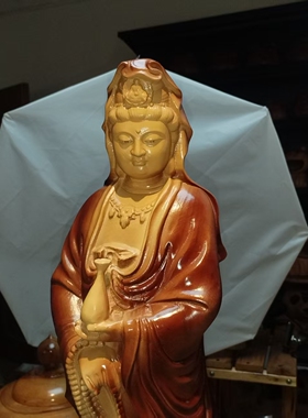 香樟木观音菩萨摆件家居客厅玄关办公室装饰品摆件