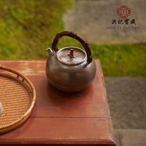 9999纯银烧水茶壶 手工煮茶银壶 如意结古藤紫皮银壶 洪记宝藏 - 图2