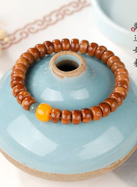 天然库克手串女新中式蜜蜡转运珠木质念珠文盘玩手链饰品朋友礼物